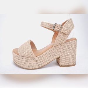 1 Left! Soda CASTLE Tan Woven Espadrille Jute Wedge Heel Mule